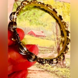 Gold tone, rhinestone bangle bracelet. 2.2 inch